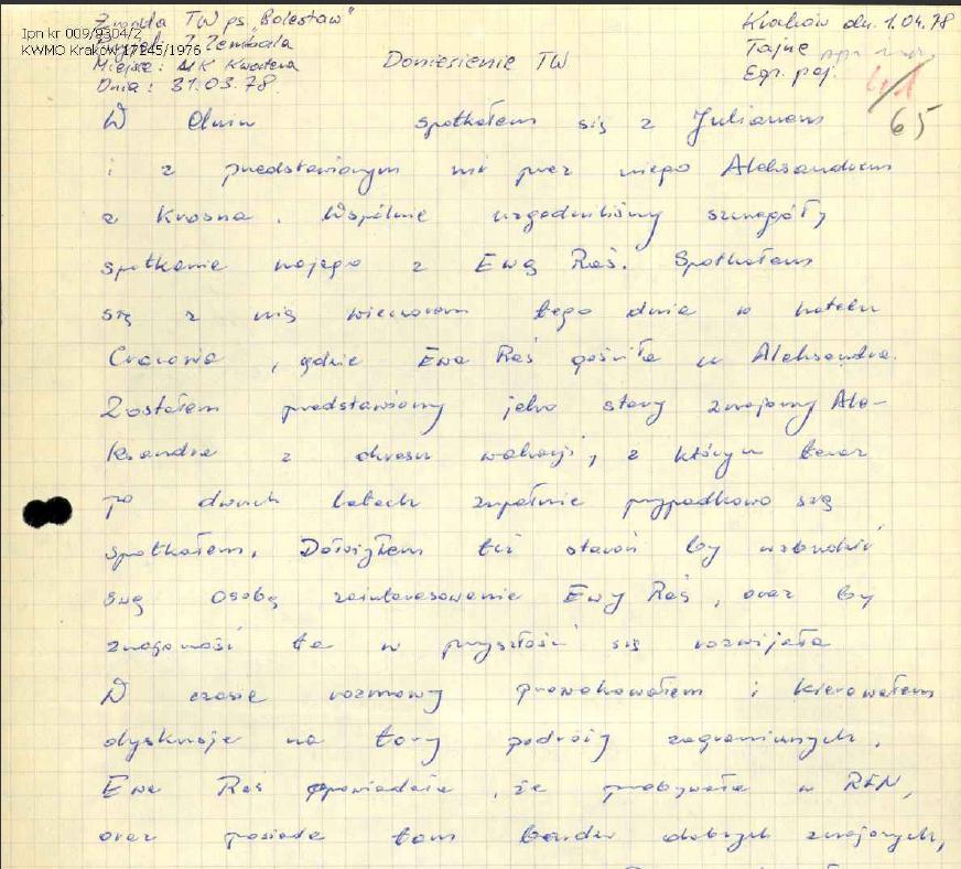 Zakłądanie pułapki na Ewę Raś - odręczny raport Gancarza entrapment
