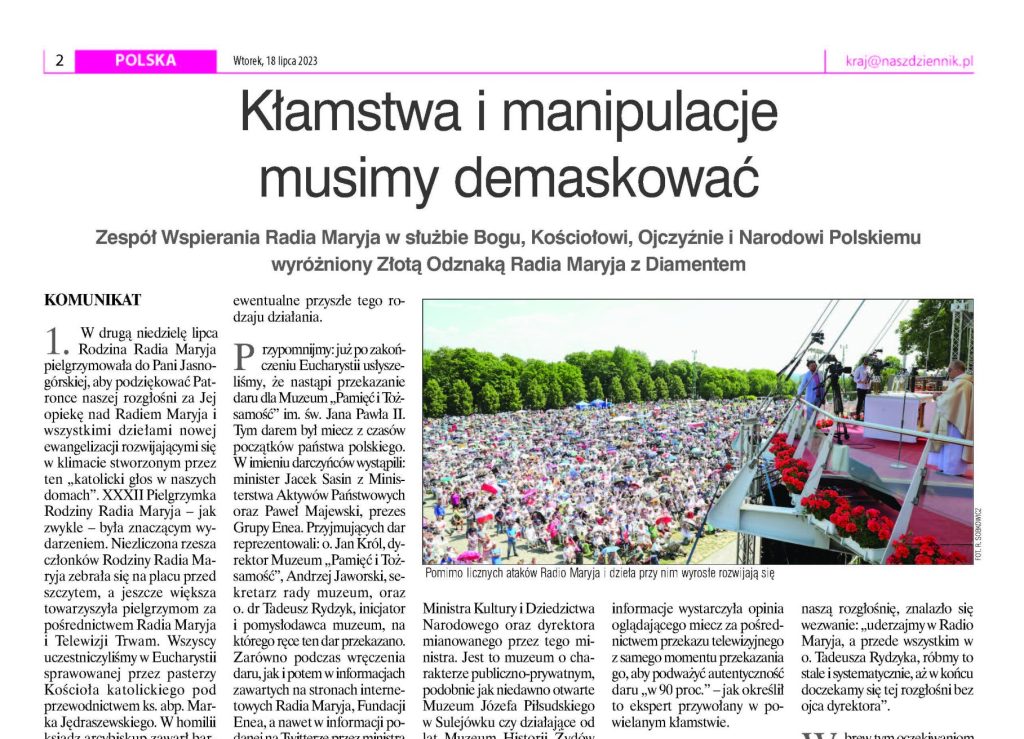 Potępiamy skandaliczne ataki medialne na Radio Maryja!