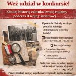 Poland First to Fight contest poster inviting you to uncover a relative's WWII story using photos and documents.