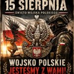 Poster honoring Polish Army Day with Polish flag, a crowned eagle emblem, and soldiers; 'We are with you' message.
